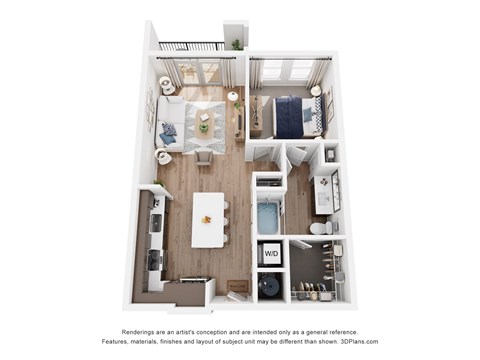 Floor plan for 1 bed, 1 bath, 770 sqft